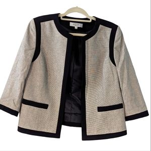 Kasper open front blazer with faux pockets in black and gray